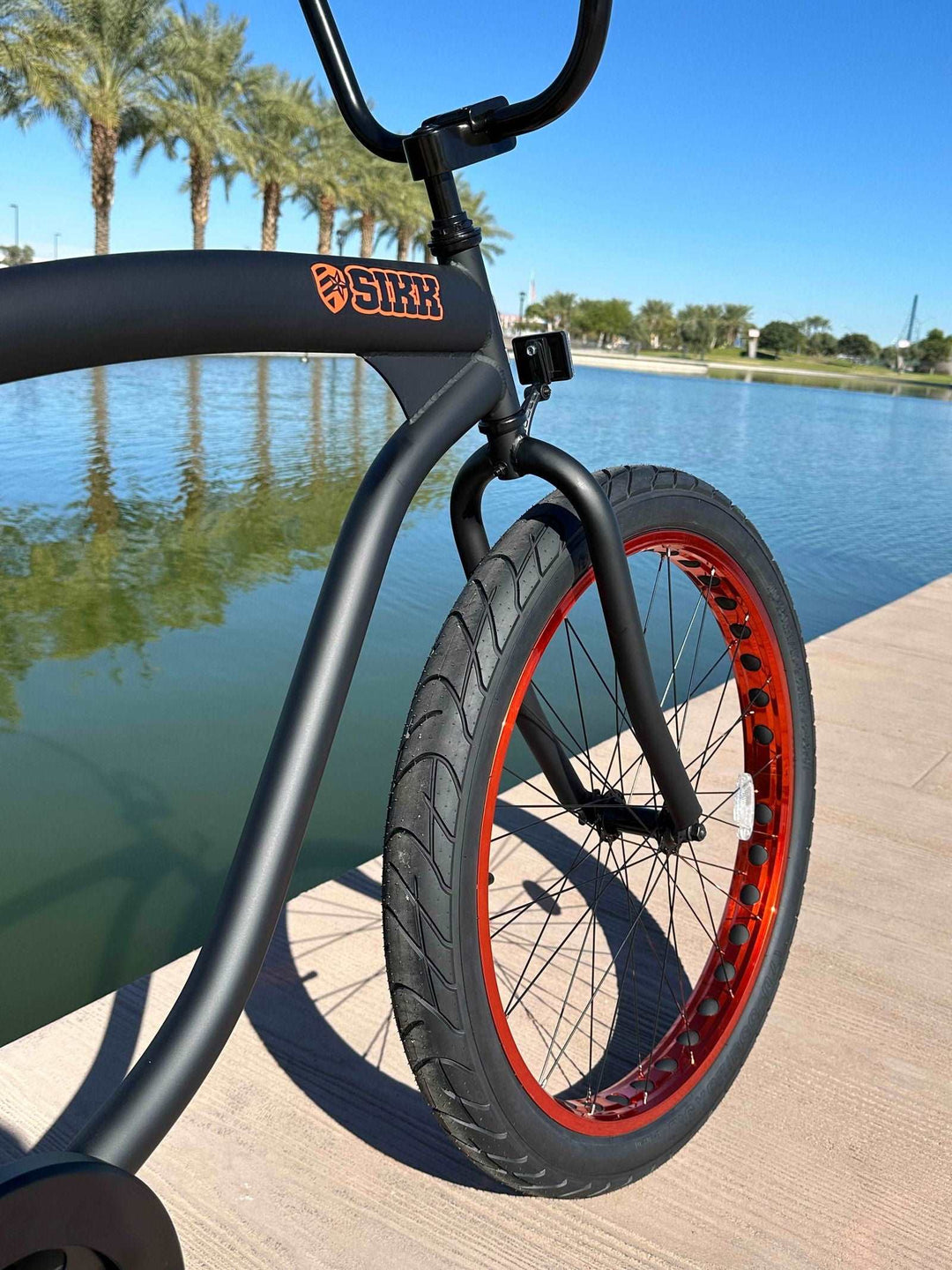 SIKK Wide Ride Single Speed 3in Tire Cruiser Flat Black Frame Copper Wheels - SIKK BICYCLES