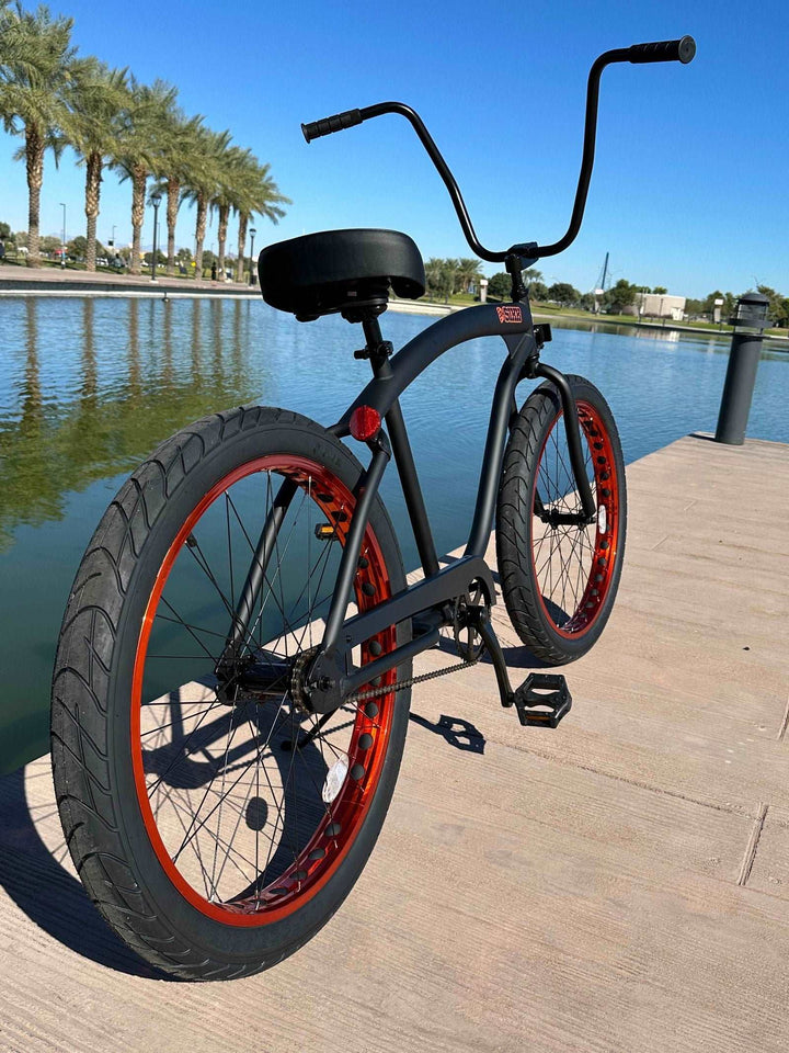 SIKK Wide Ride Single Speed 3in Tire Cruiser Flat Black Frame Copper Wheels - SIKK BICYCLES