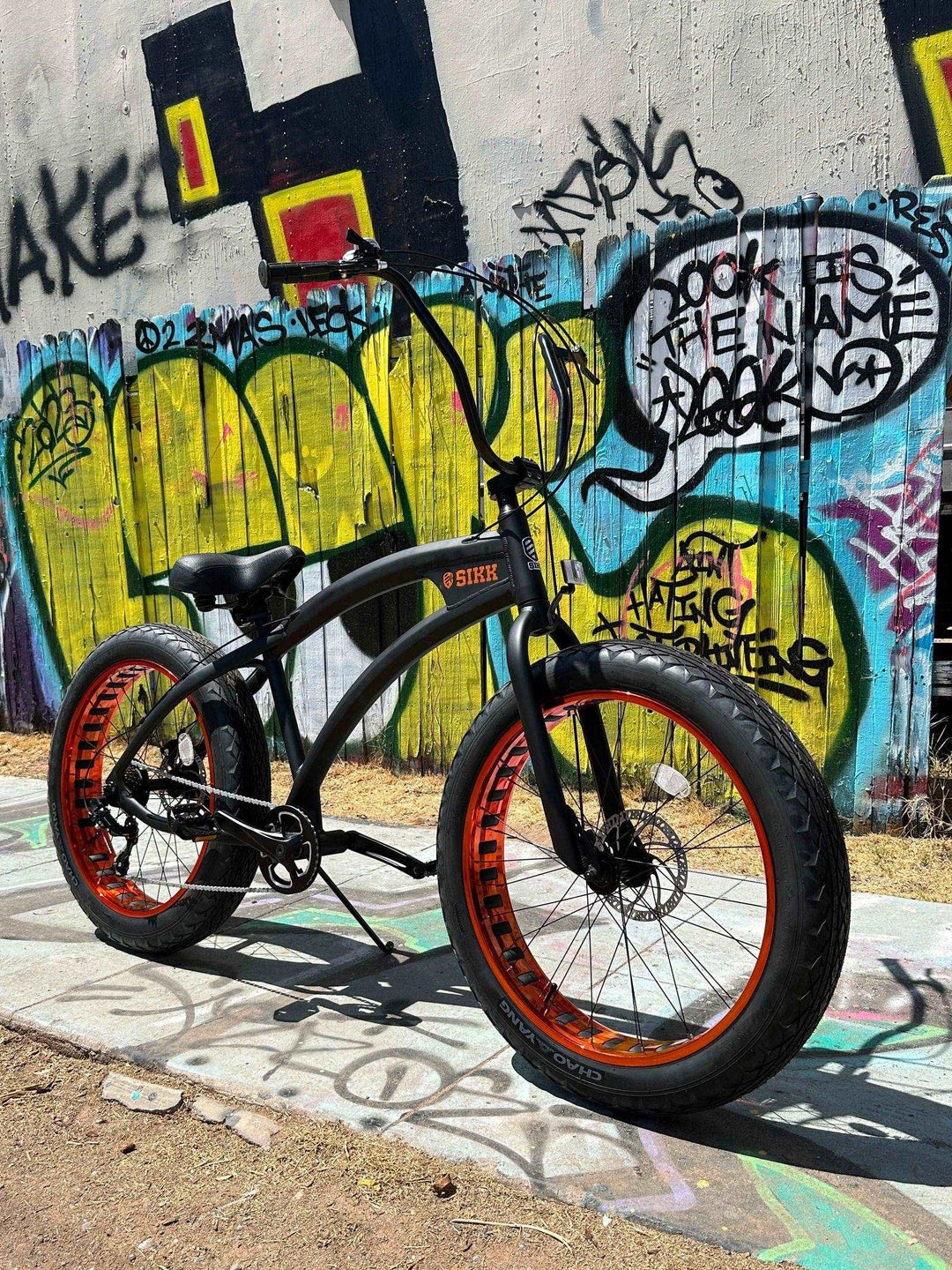 Sikk SS Aluminum Frame Flat Black- Copper Wheels 7 Speed UFO Fat Tire Cruiser - SIKK BICYCLES