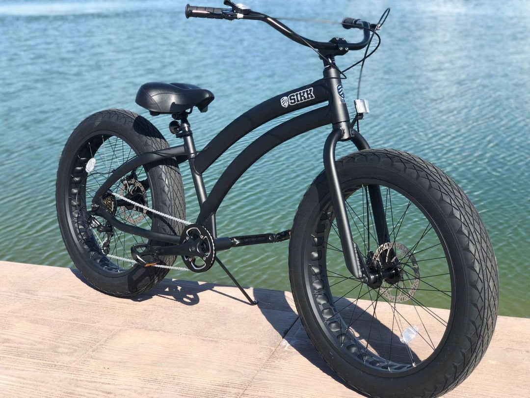 UNISEX Sikk SS Aluminum Frame All Black UNISEX 7 Speed UFO Fat Tire Cruiser - SIKK BICYCLES