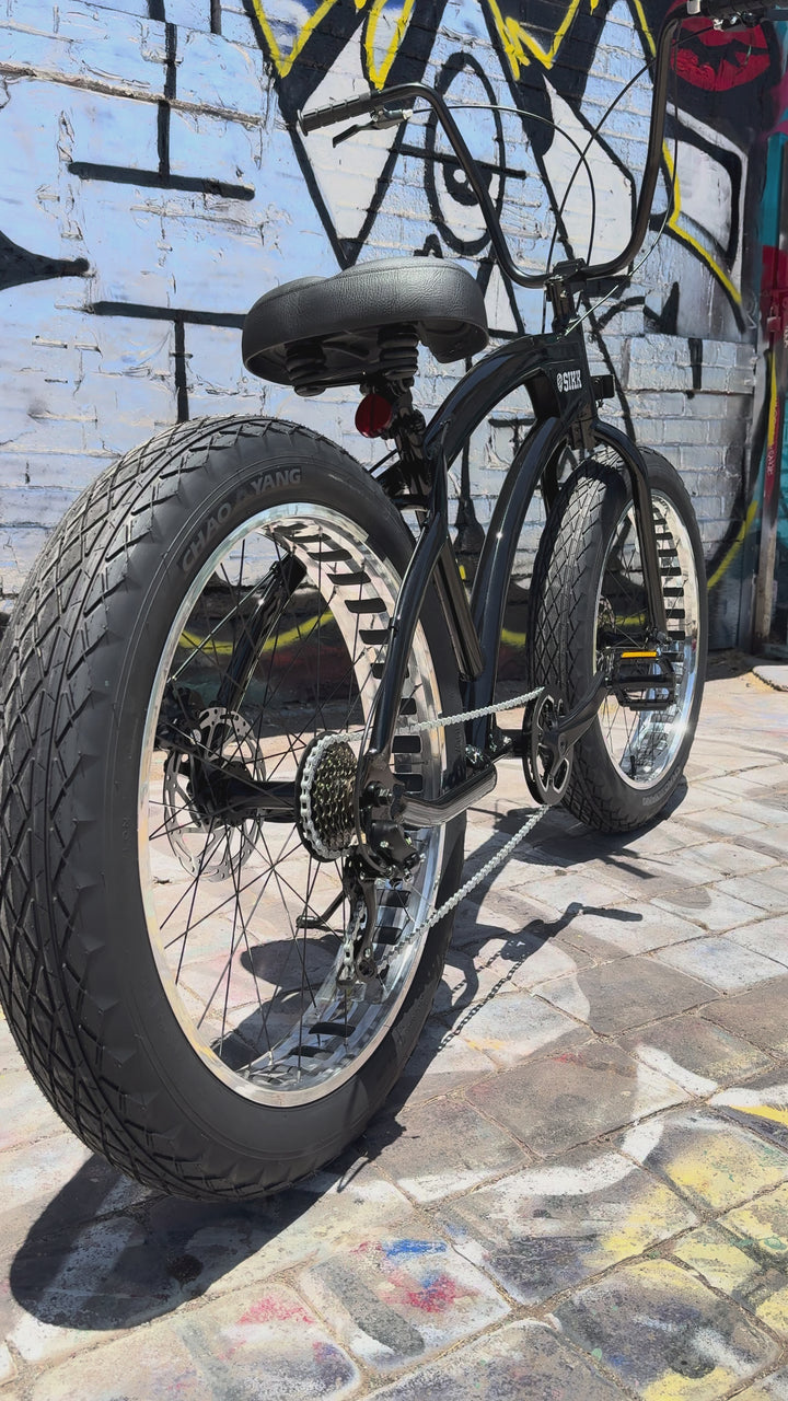 **NEW** SIKK SS Aluminum Frame Gloss Black Polished Wheels 7 Speed UFO Fat Tire Cruiser