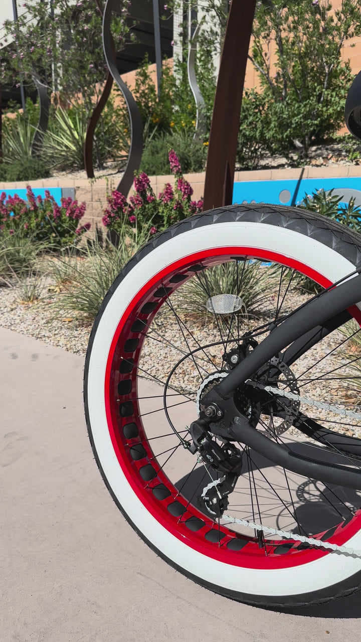 SIKK SS Aluminum Frame Flat Black w/ Red Wheels 7 Speed UFO Fat Tire Cruiser